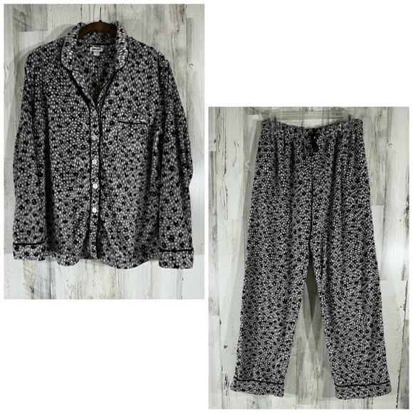 DKNY Womens Leopard Spot Pajama Set Size Small Fleece Drawstring Waist - Picture 1 of 14
